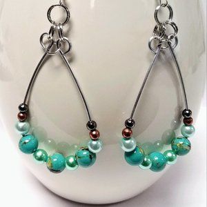 Howlite Teardrop Earrings-Copper Wire Teardrop Ear